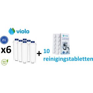 VIOLO waterfilter voor DELONGHI koffiemachines, vervangend - DELONGHI DLS C002 - 6 stuks + VIOLO Reinigingstabletten voor koffiemachines 10 tabletten