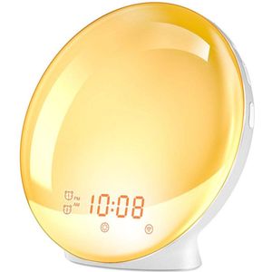 Wekkerradio Met Projectie - Wekkers Digitaal - Zonsopgang & Zonsondergang Simulatie - FM Radio - 7 Kleuren En 20 Helderheidstoepassingen - Telefoonlader
