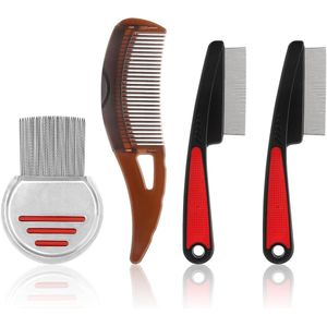 Stainless Steel Lice Comb for People Flea Comb for Dogs Professional Tear Stain Remover for Dogs and Cats Fine Tooth Comb for Kids - Set of 4