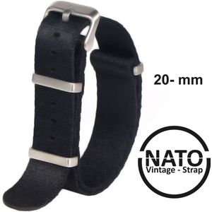 20mm Nato Strap ZWART - Vintage James Bond - Nato Strap collectie - Mannen - Horlogebanden - 20 mm bandbreedte