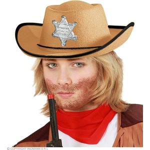 Widmann - Sheriff Kostuum - Sheriff Pistol Pete Cowboyhoed Kind Lichtbruin - Wit / Beige - Carnavalskleding - Verkleedkleding
