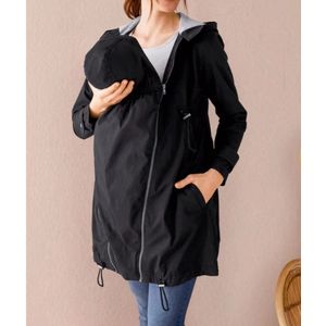 Handige zwangerschapsjas katoen tijdens en na zwangerschap te dragen kangoeroe jas maat 38