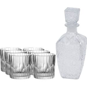 Glazen whisky/water karaf 900 ml met 6x luxe whiskyglazen 310 ml - Genieters of cadeau set
