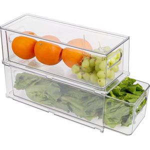 Selbro ® Transparante Stapelbare Koelkast Organizer Met Uittrekbare Lade Voor Efficiënte Keukenopslag