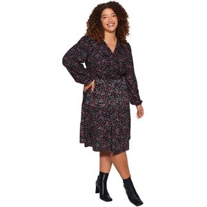 Trendyol Bourgondië A-Lijn Mini Gebreide Jurk Met Bloemenmotief, Plus Size Jurk Tbbaw23Ah00003