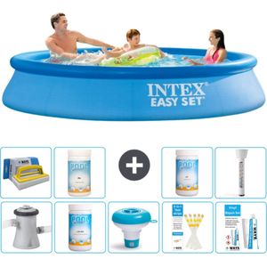 Intex Rond Opblaasbaar Easy Set Zwembad - 305 x 61 cm - Blauw - Inclusief Pomp Chloor - Chloordrijver - Testrips - Reparatiesetje - Scrubborstel - PH-waarde - PH-waarde - Thermometer