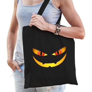 Halloween Monster gezicht halloween katoenen trick or treat tas/ snoep tas zwart - bedrukte tas / halloween / outfit