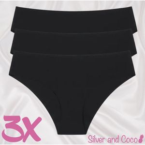 SilverAndCoco® - 3 stuks Naadloze Onderbroek / Seamless Broekje Dames / Zacht Brazilian Slipje / Naadloos Stretch Ondergoed Vrouw / Hipster Dames Lingerie Broekje Slip Black - Zwart / Large