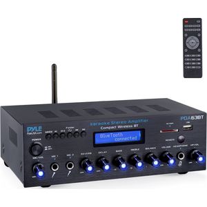 Pyle Draadloze Bluetooth Stereo Versterker – Multi-Channel, 200 Watt – Audio-ontvangersysteem voor thuis met FM-radio, Bluetooth, USB, SD, AUX, RCA, microfooningang, Bluetooth- en FM-antenne**