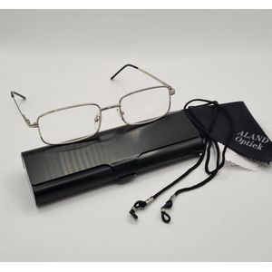 Unisex leesbril +3,0 met brillenkoker + koord + microvezeldoekje / class one 5000 / zilver / +3.0 lunettes de lecture avec étui pratique, cordon et chiffon de nettoyage pour lentilles / Aland optiek
