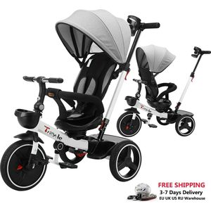 Mima® - Kinderwagen - Driewieler Fiets - Wandelwagen - 1 tot 5 jaar - Zitten en Liggen - 360 Graden Rotatie - Grijs