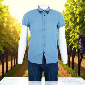 Heren overhemd getailleerd met fijne ruit blauw S