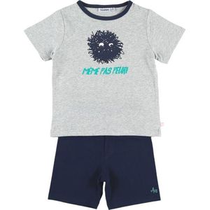 Noukie's- Zomer pyjama voor jongens - Grijst met marine - Meme pas peur!  - 3 jaar 98