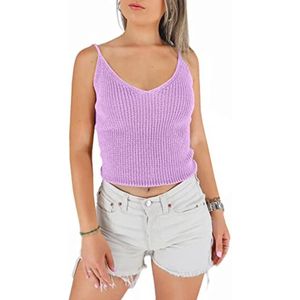 Dames schoudervrije top crop met V-hals van elastisch katoen