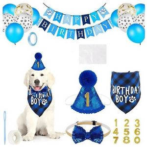 23-delige honden verjaardag set met hoed, bandana, strik, slinger en ballonnen - hond - blauw - verjaardag - slinger - ballon hoed - huisdier - dog