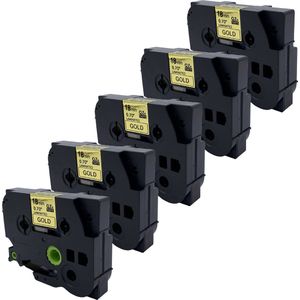 DULA Brother Compatible label tape- Tze-841 - 5 cassettes - Brother P-Touch - Zwart op goud - 18mm x 8m