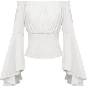 Renaissance Traditionele Dames Blouse met Off Shoulder en Smokwerk