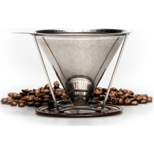 JOR Products® Koffiezetapparaat - Koffiebonen - Reizen - Koffiefilterhouder - Camping - Travel - Espresso - Barista - Duurzaam - RVS Gaas - Hario