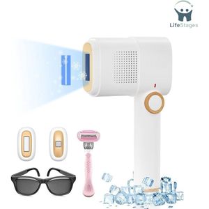 LifeStages - Laser Ontharingsapparaat - 999,999 Ontharingsapparaat voor Mannen en Vrouwen - Duurzaam en Pijnloos Laser Ontharingsapparaat voor Gezicht, Oksels, Armen, Rug, Bikinizone en Benen - Wit