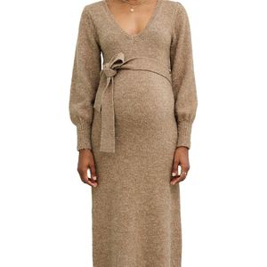 Vertbaudet - Lange Zwangerschapsjurk - Chocoladebruin - Gemêleerd Tricot