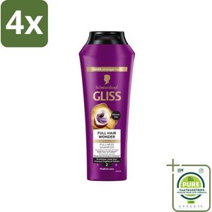 Gliss Shampoo Full Hair Wonder - 250 ml - Voordeelverpakking - 4 stuks - Haarversterkend shampoo - Volume voor dun haar