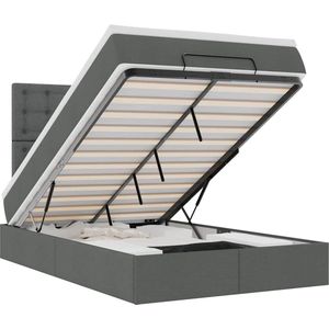 vidaXL - Ottoman - bed - met - matras - en - LED's - 120x190 - cm - stof - donkergrijs