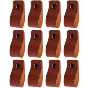 Leren meubel handgrepen - Cognac - 12 stuks - 125 x 25 cm - Kast handgreep Deurgreep - keuken badkamer kasten dressoir hout