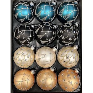 S&L Luxe kerstballen - set van 12stuks - 8cm - glas