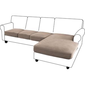 Universele L-vorm elastische sofa kussensloop - aparte kussen - chaise cover - slijtvaste meubelbeschermer - Jacquard kaki - 4 zitplaatsen