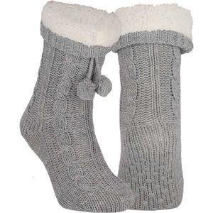 Apollo Huissloffen - kinderen - gebreid - slofsokken - lichtgrijs - one size maat 36/41 - fleece