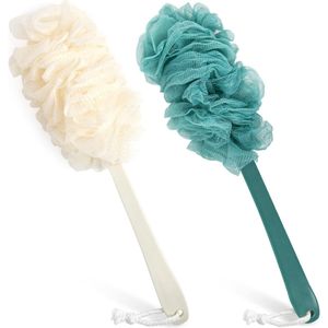 QTTVBTNA -2 Stuks Rugborstel met Lange Handgreep – Douche Spons en Loofah op Steel voor Rug en Lichaam – Exfoliërende Badborstel voor Mannen en Vrouwen – Perfect voor Dagelijkse Verzorging en Diepe Reiniging