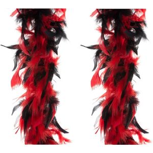 2x stuks carnaval verkleed veren Boa kleur zwart/rode mix 2 meter - Verkleedkleding accessoire