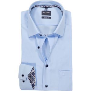 OLYMP Luxor modern fit overhemd - structuur - lichtblauw - Strijkvrij - Boordmaat: 45