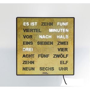 AMS wandklok / tafelklok 1241 - 28x28cm met Duitse tekst en gouden wijzerplaat