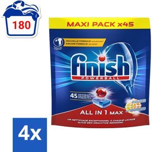Finish Powerball - All in 1 Max - Vaatwastabletten - Met Bicarbonaat - 45 Tabletten - Voordeelverpakking - 4 stuks