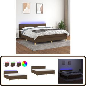 vidaXL Boxspring - 160x200 cm - Donkerbruin met LED Boxspring - Donkere Bruine Boxspring - Led Boxspring - Boxspring Met Led - Pocketveer Matras