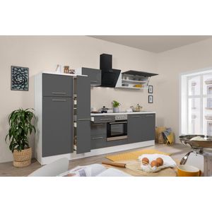 Goedkope keuken 300  cm - complete keuken met apparatuur Amanda  - Wit/Grijs - soft close - keramische kookplaat  - afzuigkap - oven  - spoelbak