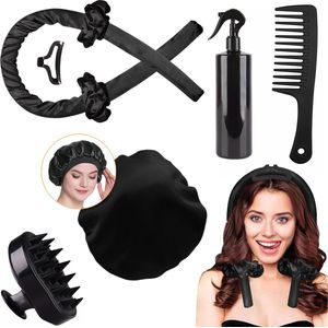 Lenx - Heatless Curls 8-delige set - Bekend op Tiktok - Krulspelden - Haarrollers - Krullen Zonder Hitte - Krullers - Haar Rollers Zelfklevend - Satijn - Bonnet - Scalp Massager