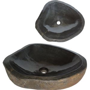 Lendo Online Wastafel ovaal (46-53)x(34-40) cm riviersteen - natuursteen roestkleurig - wasbak voor badkamer - spoelbak - waskom - unieke vorm en kleur!