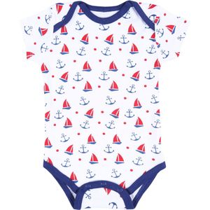 Marineblauw en wit rompertje met zeilboten