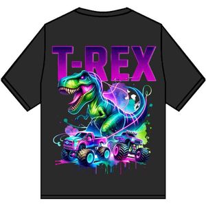 Kinder T-shirt “T-REX” – Zwart – Full Color Print – Maat 92 – 95% Katoen – Dinosaurus - Dino - Monstertruck