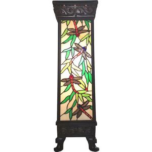 Zuil Tiffany 30*30*100 cm Meerkleurig Ijzer, Glas Rechthoek Libelle Bureaulamp Tiffany Lamp Zuil Glas in Lood
