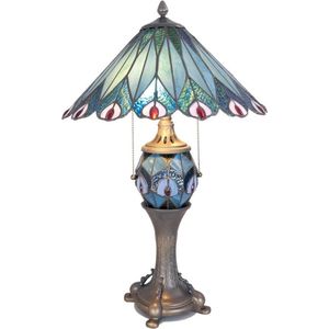 Tiffany Tafellamp Ø 40*65 cm E27/max 2*60W / E14/max 1*7W Blauw, Rood Glas in lood Tiffany Bureaulamp Tiffany Lampen