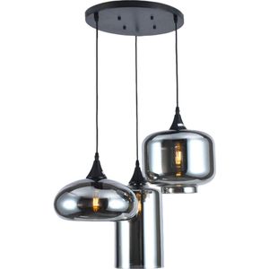 SensaHome MD89136-3 Hanglamp - 3-Lichts Eetkamer Verlichting - Smokey Glazen Eettafel Lamp - E27 Fitting - Exclusief Lichtbron