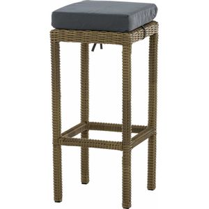 Barkruk Brivu - Rotan - Iron grey/ Woodcolor - Barstoelen buiten of keuken - Zonder rugleuning - Set van 1 - Rieten - Ergonomisch - 74cm hoog