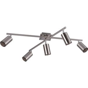 LED Plafondspot - Torna Mary - GU10 Fitting - 5-lichts - Rechthoek - Mat Nikkel - Aluminium