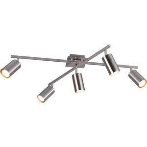 LED Plafondlamp - Plafondverlichting - Torna Mary - GU10 Fitting - 5-lichts - Rechthoek - Mat Nikkel - Aluminium