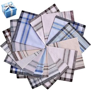 15 stuks ruitpatroon heren zakdoeken 100% katoen blauw maat M