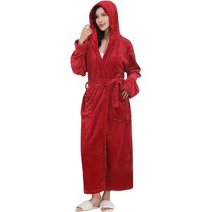 Livano Badjas Dames - Fleece - Katoen - Badstof - Sauna - Hamam - Wafel - Bathrobe - Duster - Ochtendjas - Kimono - Spa - Rood