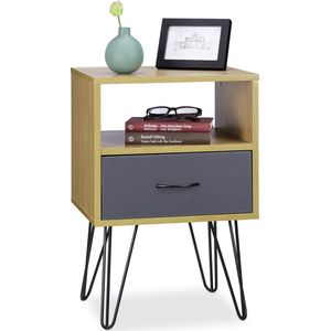 retro nachtkastje - met lade - houtlook - metalen poten - 60 x 40 x 35 cm - vintage